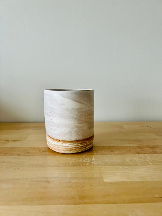 sample sale- white and beige marbled tumbler. handmade ceramics