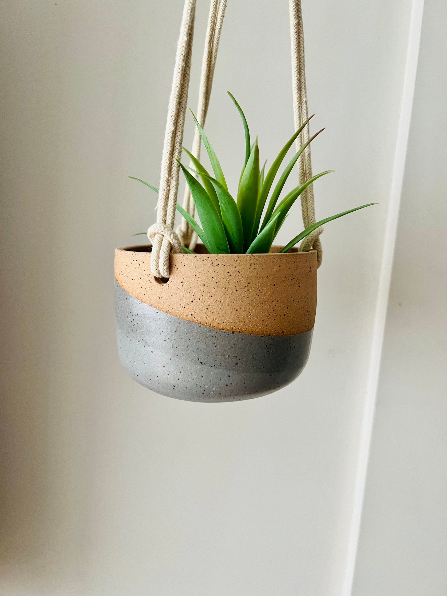 small 3" hanging planter- gray hanging flower pot - with drainage hole- sample sale