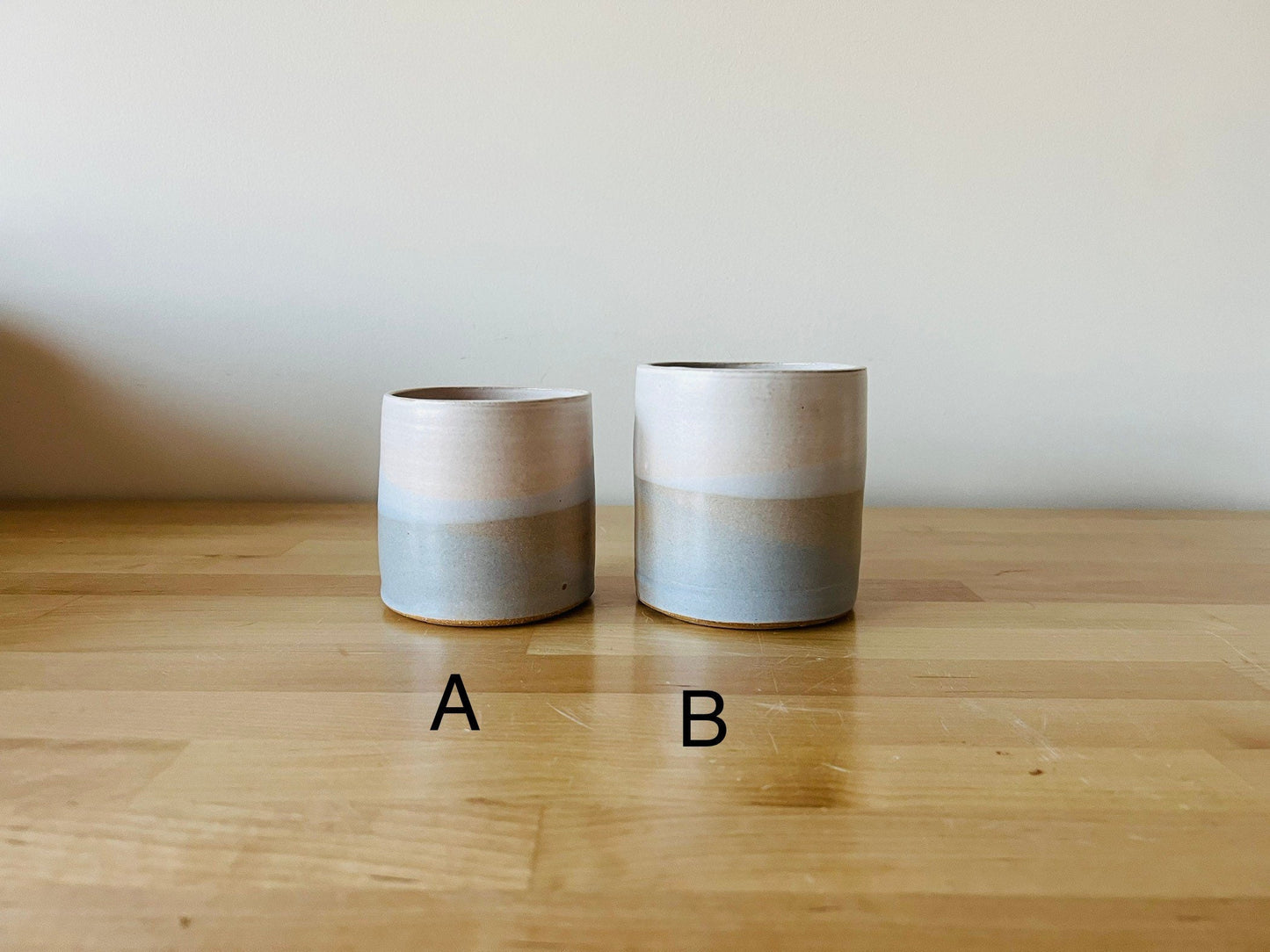 Cylinder Succulent pot- drainage hole . White and blues. Ceramic