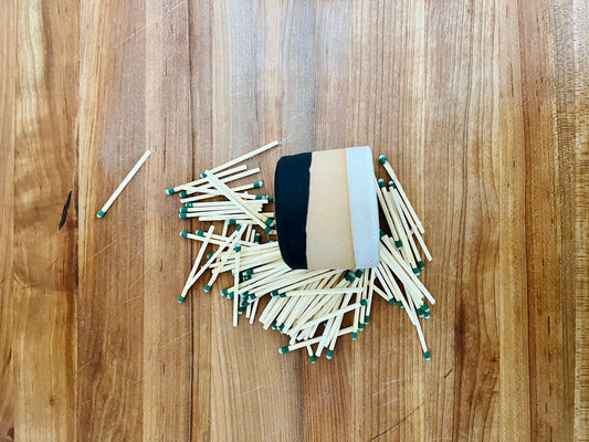 ceramic Matchstick holder- Strike on side-lack white and tan- multiple sizes and colors
