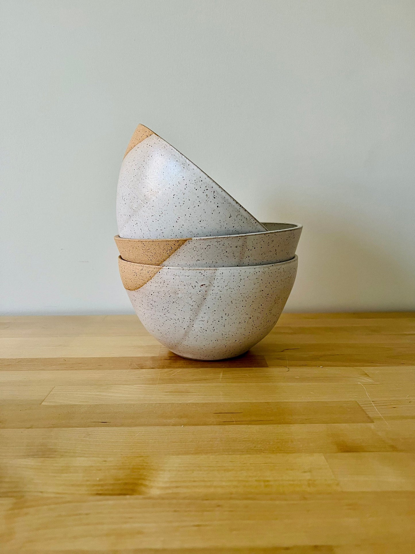 Test Angled Bowls - Speckled White and Natural Stoneware - Handmade Ceramic Kitchenware - Size Options