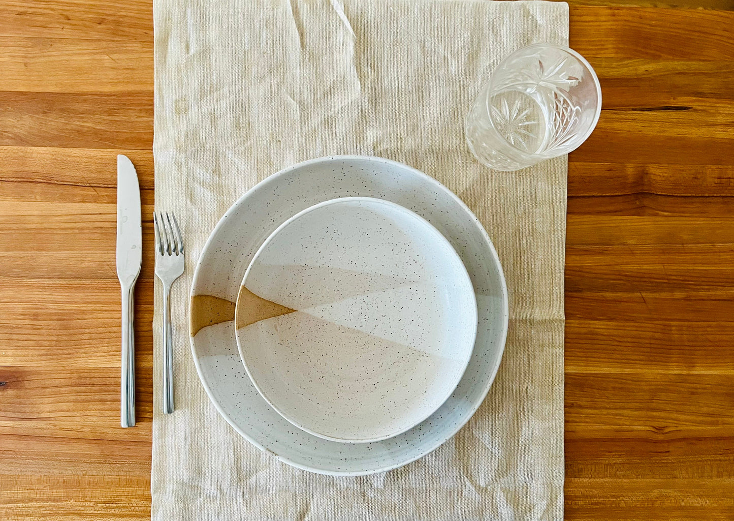 SALE! 50% OFF! Handmade Criss-Cross Wide-Bottom Bowl  Unique Ceramic Kitchenware in Warm White Glaze