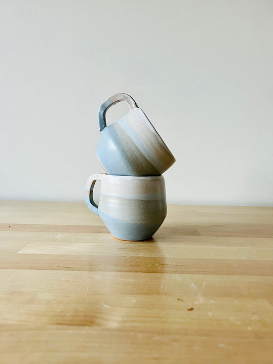 ocean blues Criss cross angled mugs - blue and white  mugs - handmade- limited edition