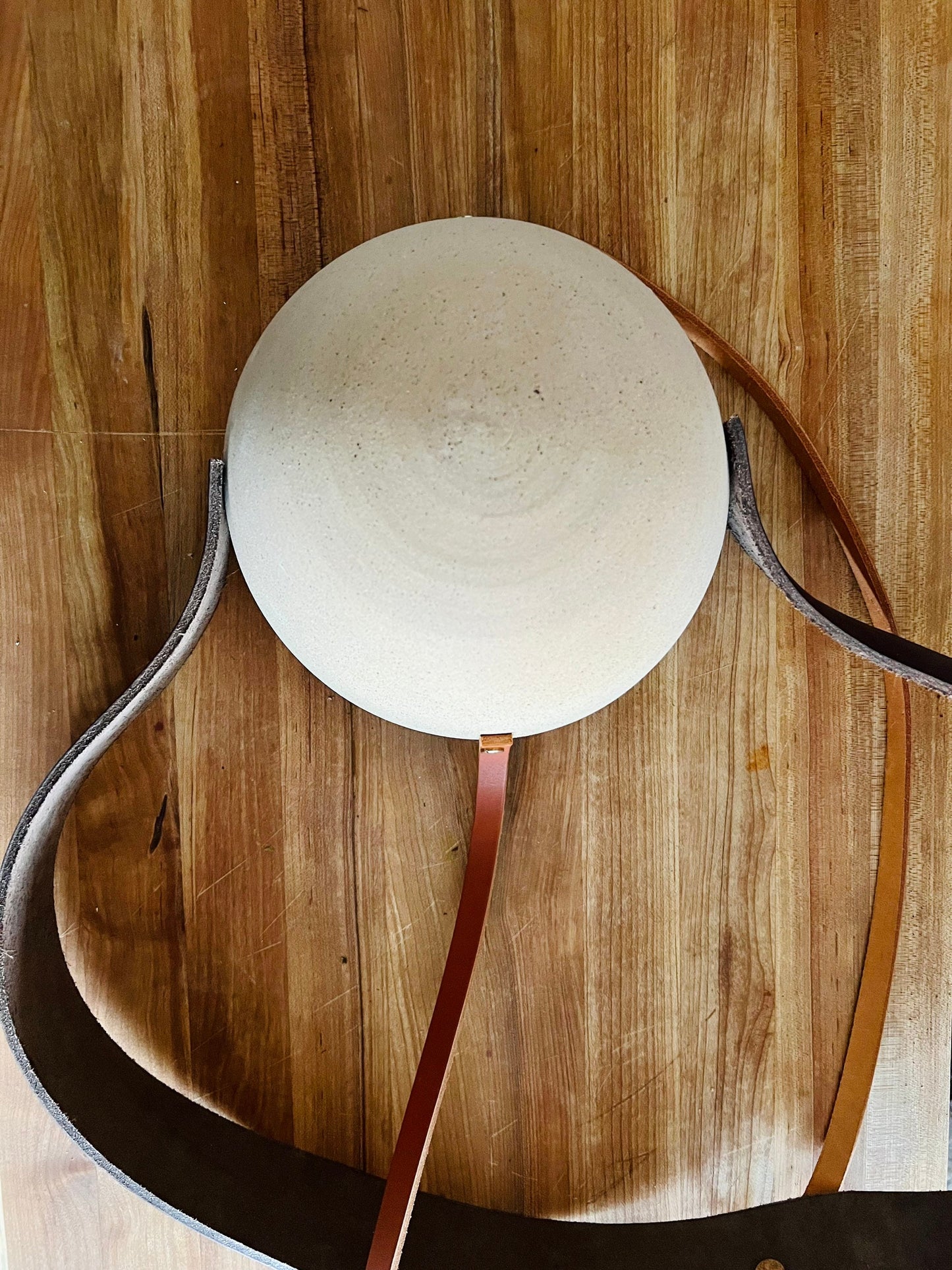 Limited Edition- Western-Style Hanging Planter - Handmade Ceramic - Natural Leather and Brass