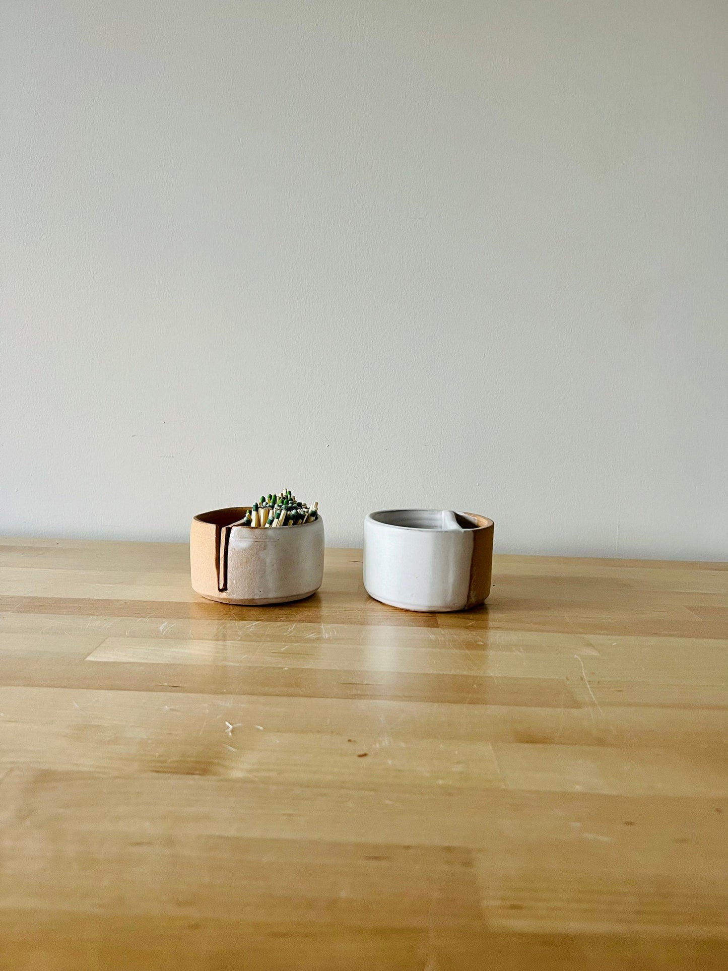 SECONDS-matchstick duo- ceramic Matchstick holder- With discard slot- Strike on side