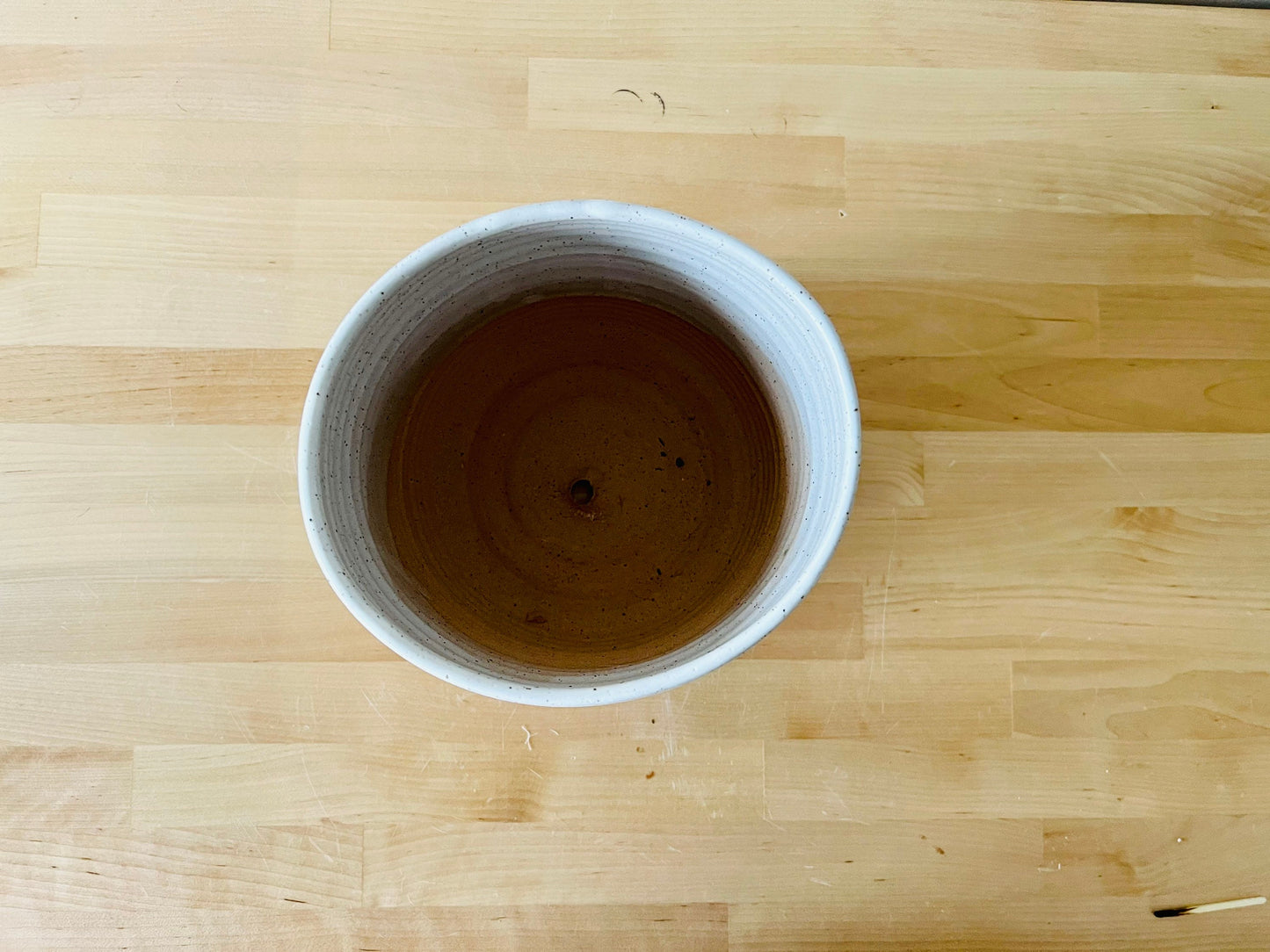 SECONDS- Round Bottom planter with drainhole.6" pot. white. ceramic handemade