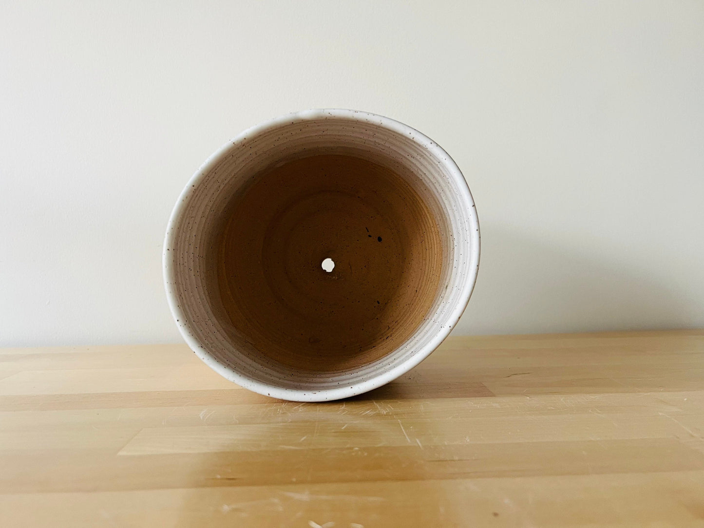 SECONDS- Round Bottom planter with drainhole.6" pot. white. ceramic handemade