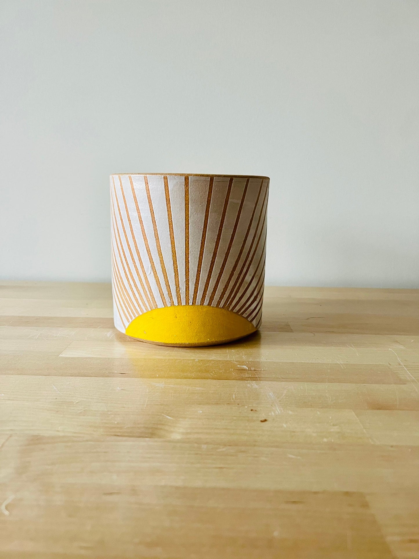 SECONDS- criss cross sunrise utensil holder- ceramic crock