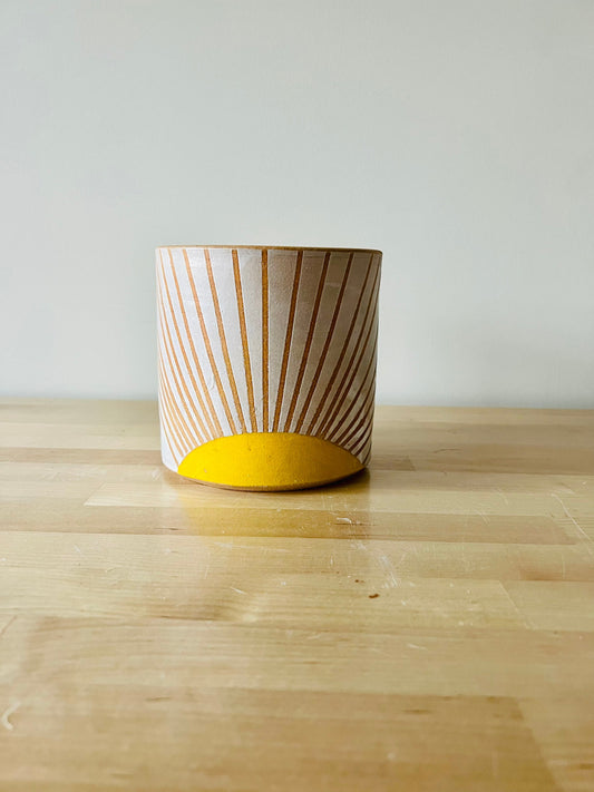SECONDS- criss cross sunrise utensil holder- ceramic crock