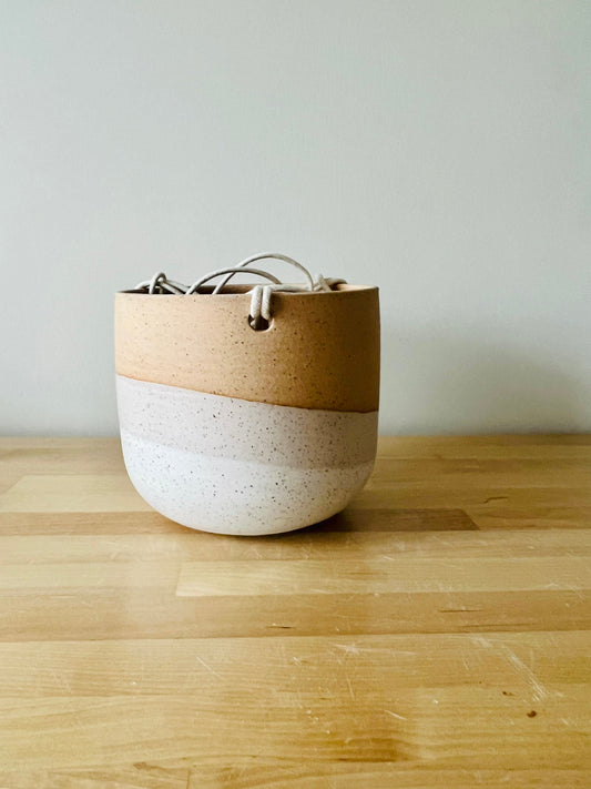 seconds-Hanging orb planter -ceramic - with drainage hole-