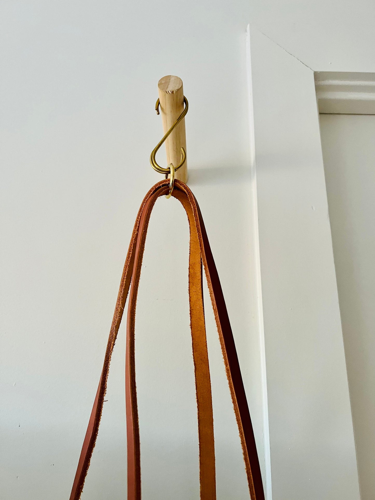 seconds- western style hanging planter. drainhole. Natural leather brass. Handemade ceramics.