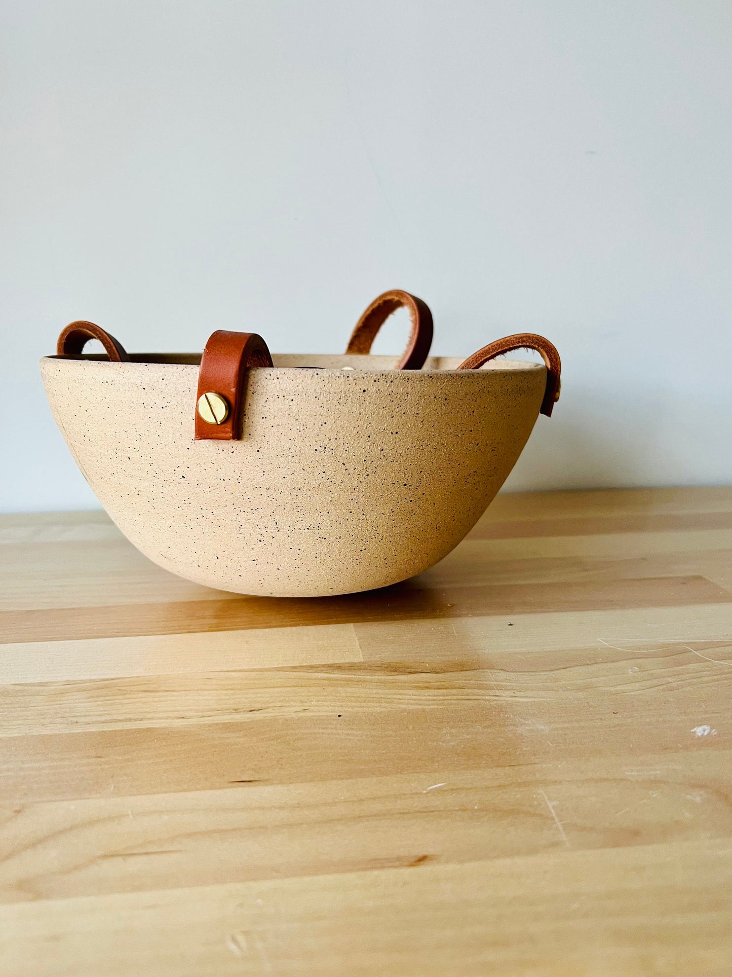 seconds- western style hanging planter. drainhole. Natural leather brass. Handemade ceramics.