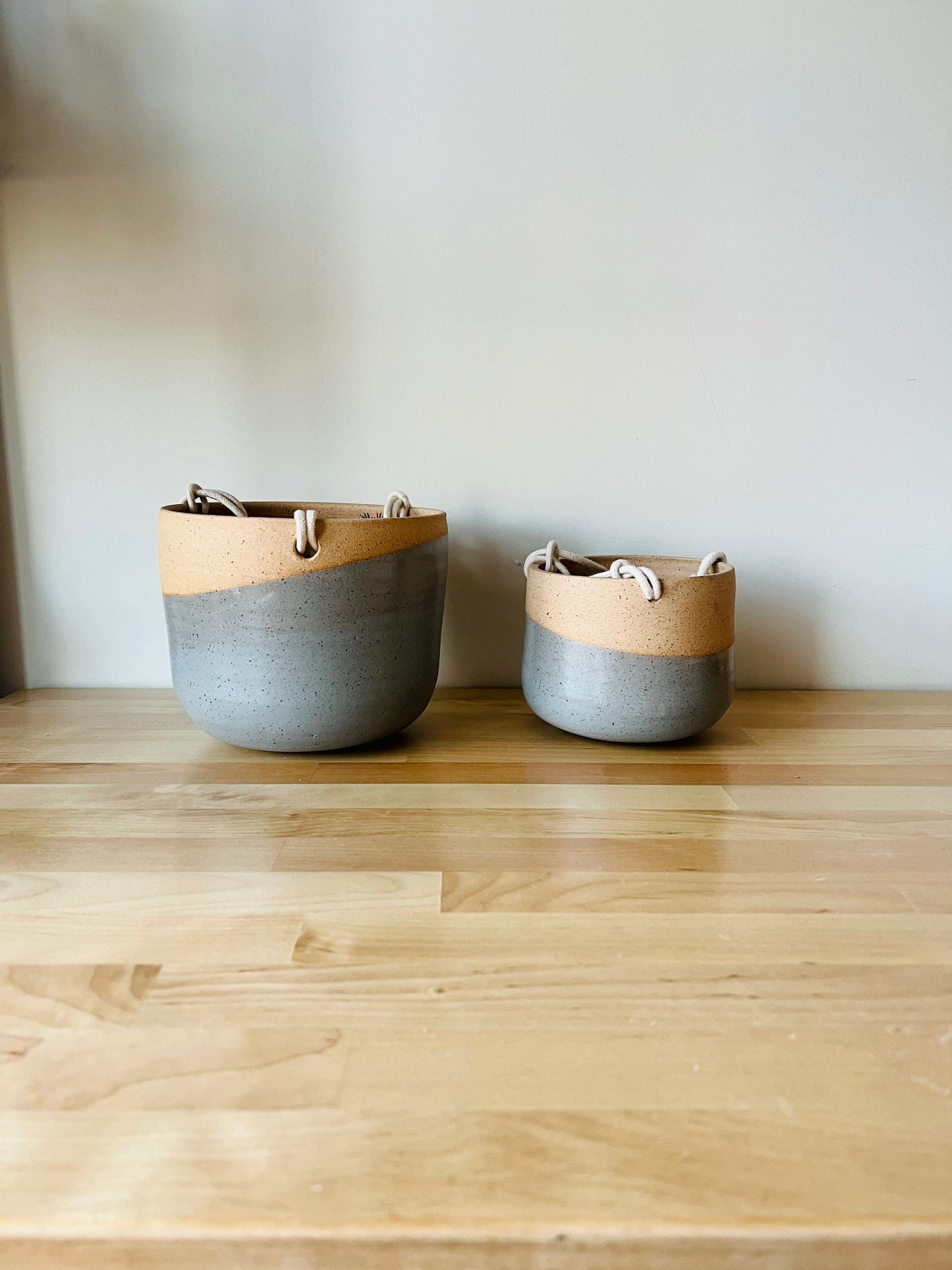 Limited Edition- Hanging Planter with Drainage Hole - Ceramic - Gray