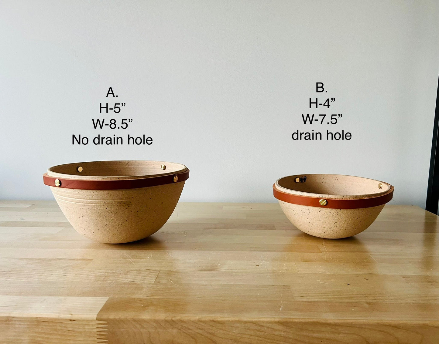 Limited Edition- Santa Fe-Style Planter- Leather and Handmade Ceramic - Size Options
