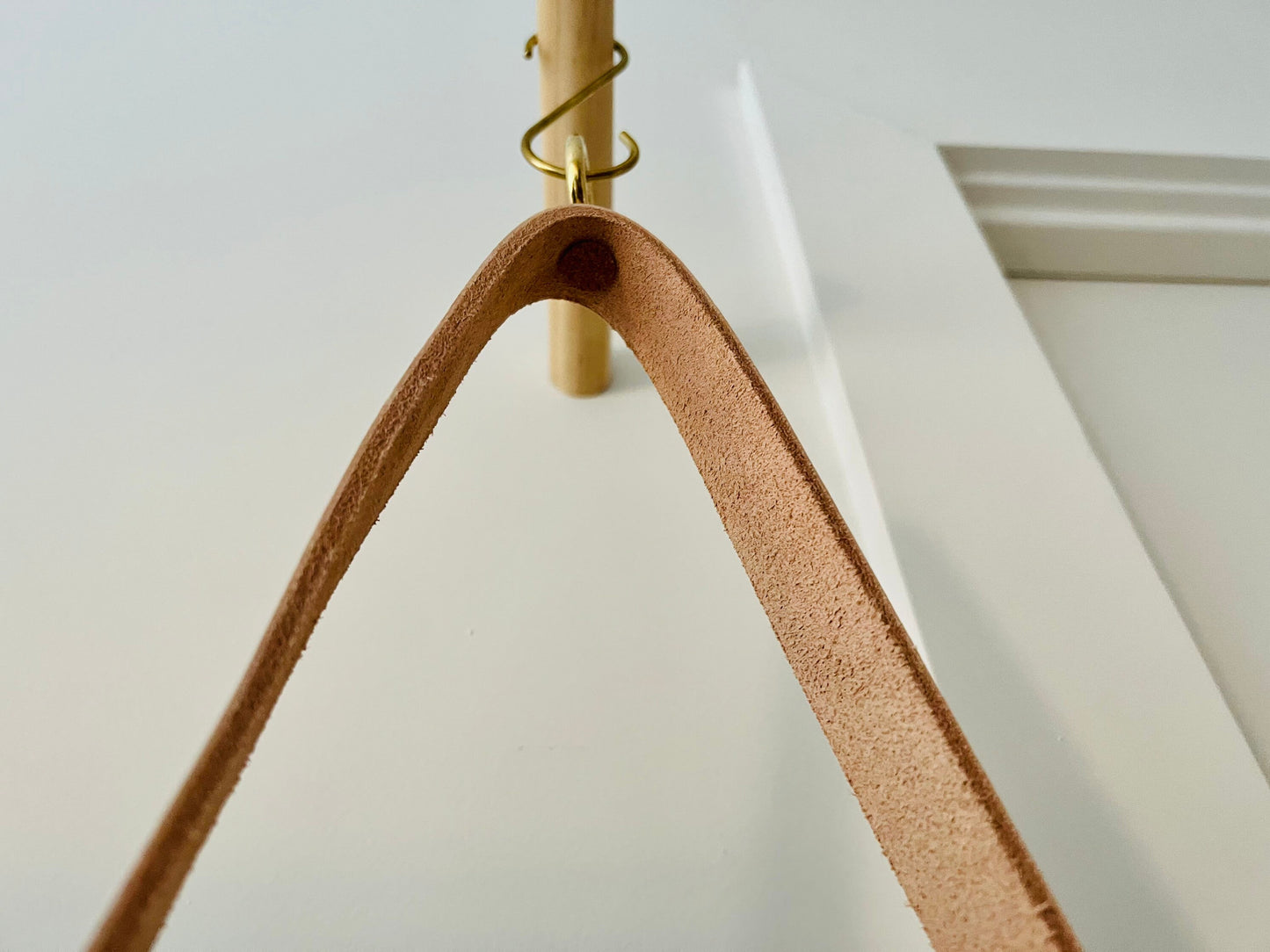 limited edition -western style hanging planter. Natural. leather and brass- Handemade ceramics.