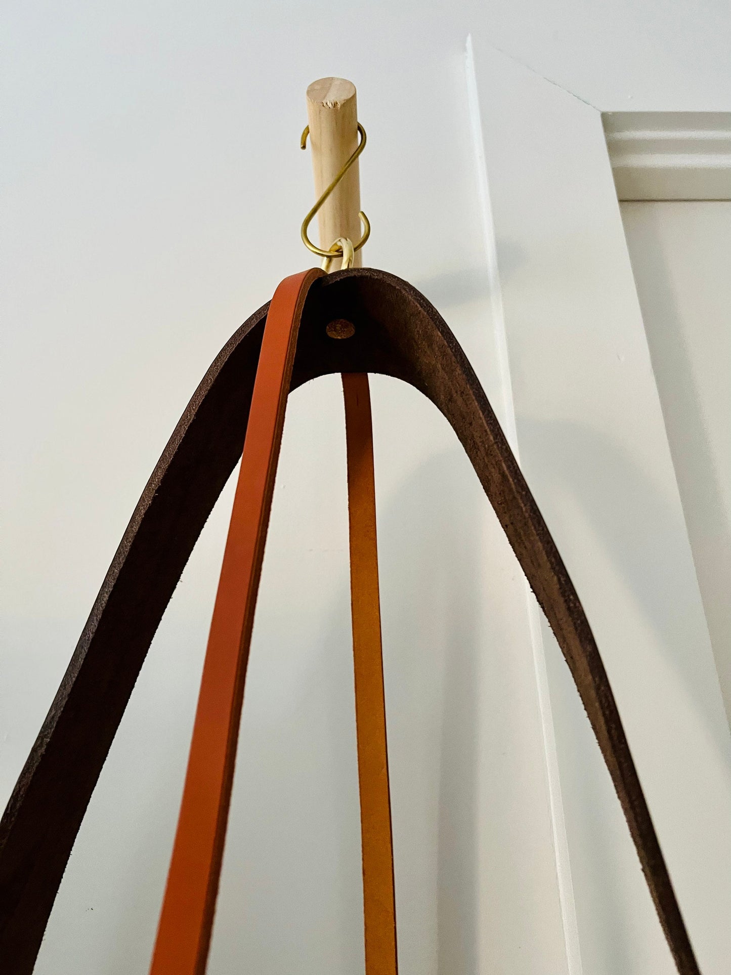 Limited Edition- Western-Style Hanging Planter - Handmade Ceramic - Natural Leather and Brass