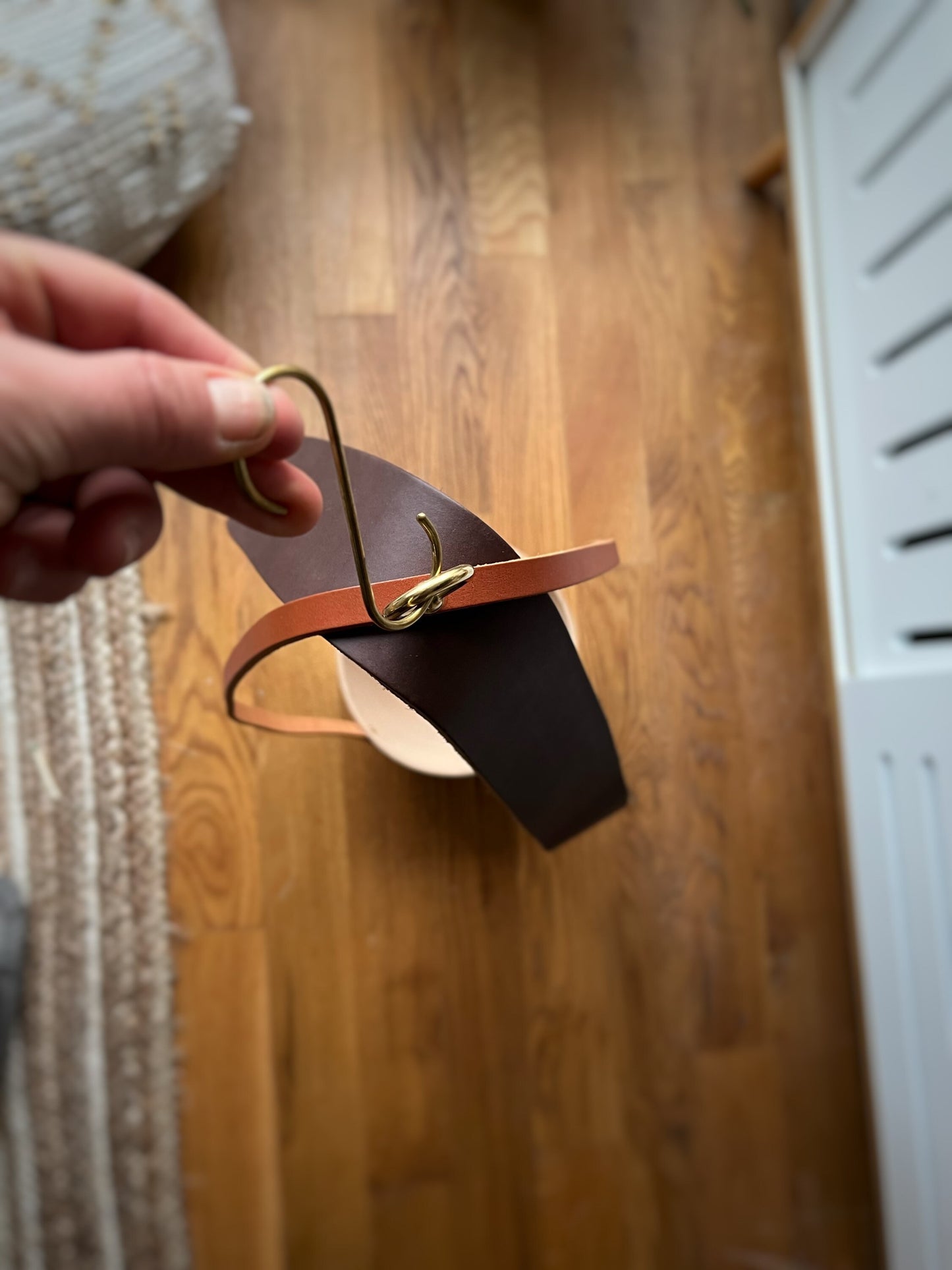 Limited Edition- Western-Style Hanging Planter - Handmade Ceramic - Natural Leather and Brass