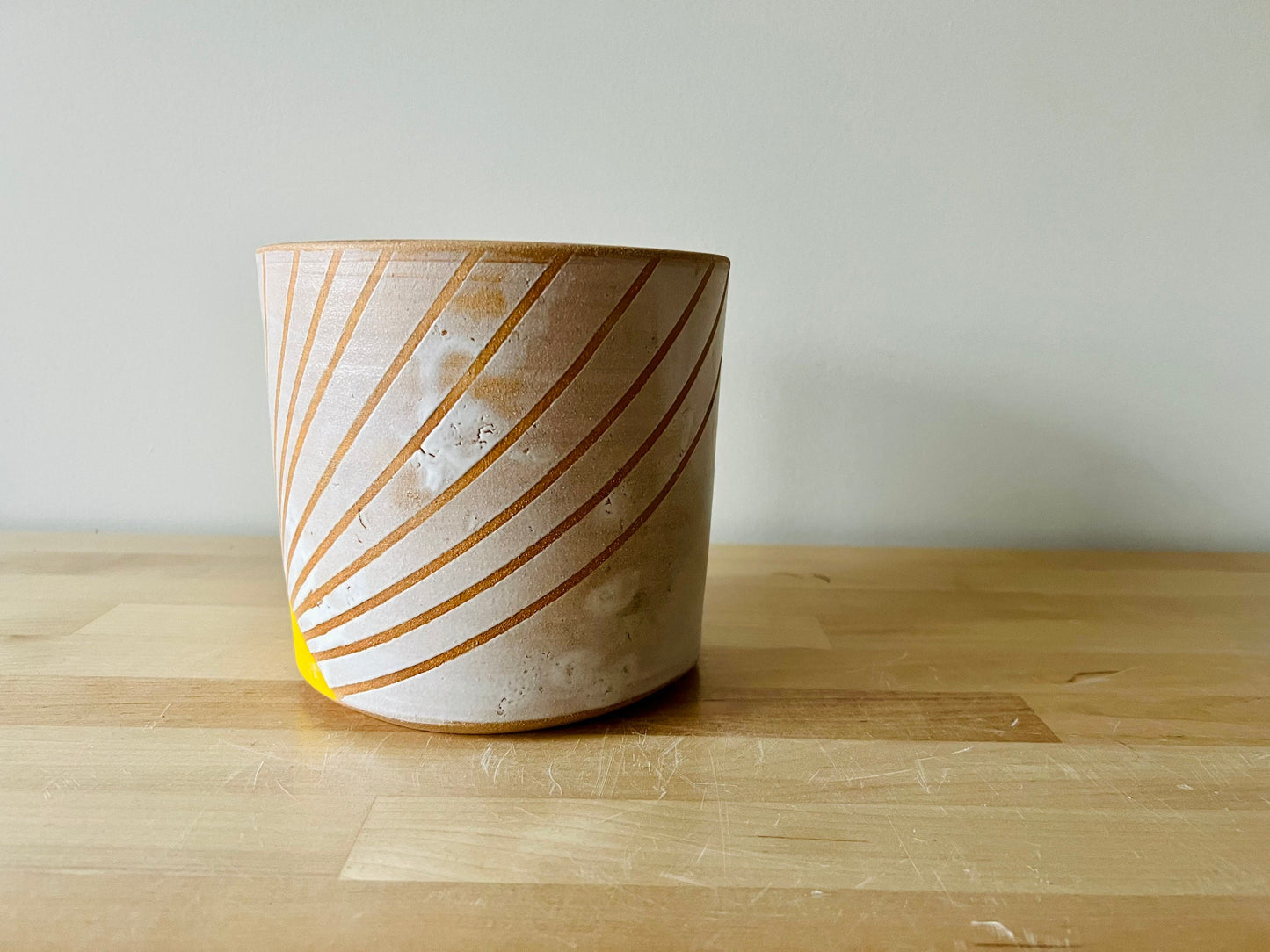 SECONDS- criss cross sunrise utensil holder- ceramic crock