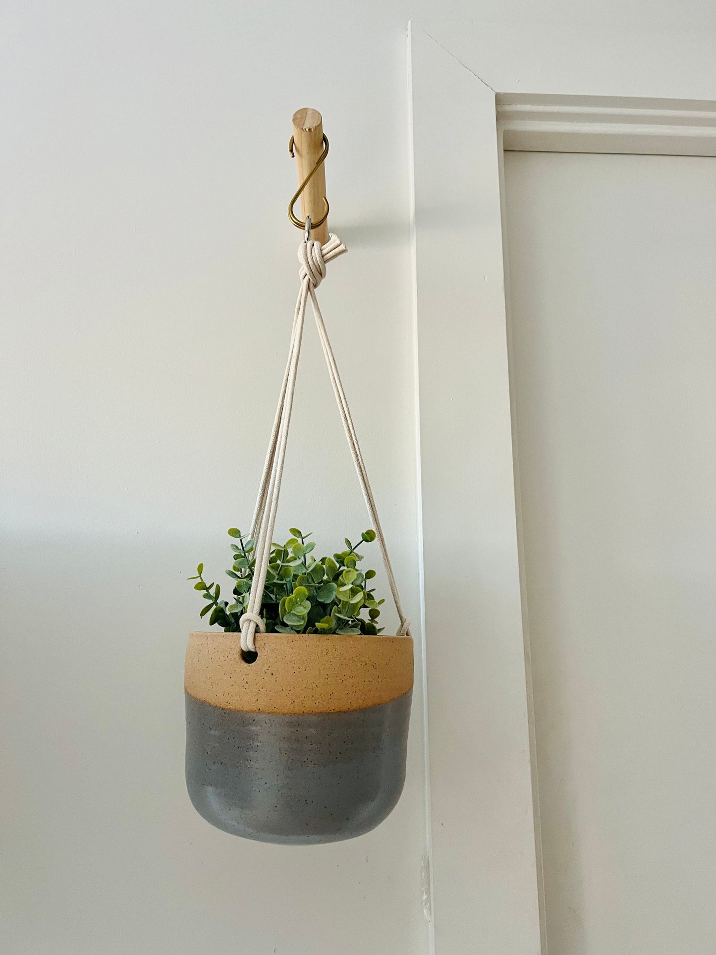 Limited Edition- Hanging Planter with Drainage Hole - Ceramic - Gray