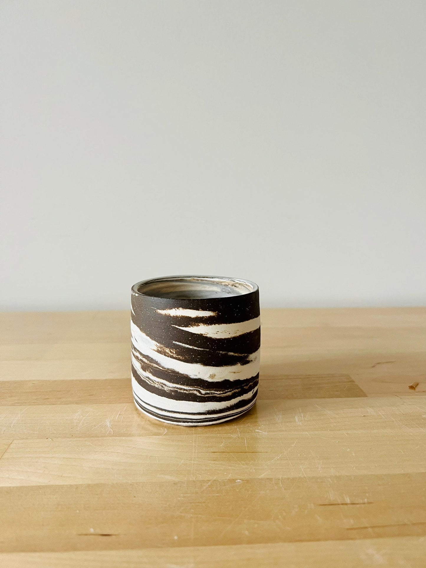 SECONDS-Ceramic marbled small jar- brown and white- functional cup
