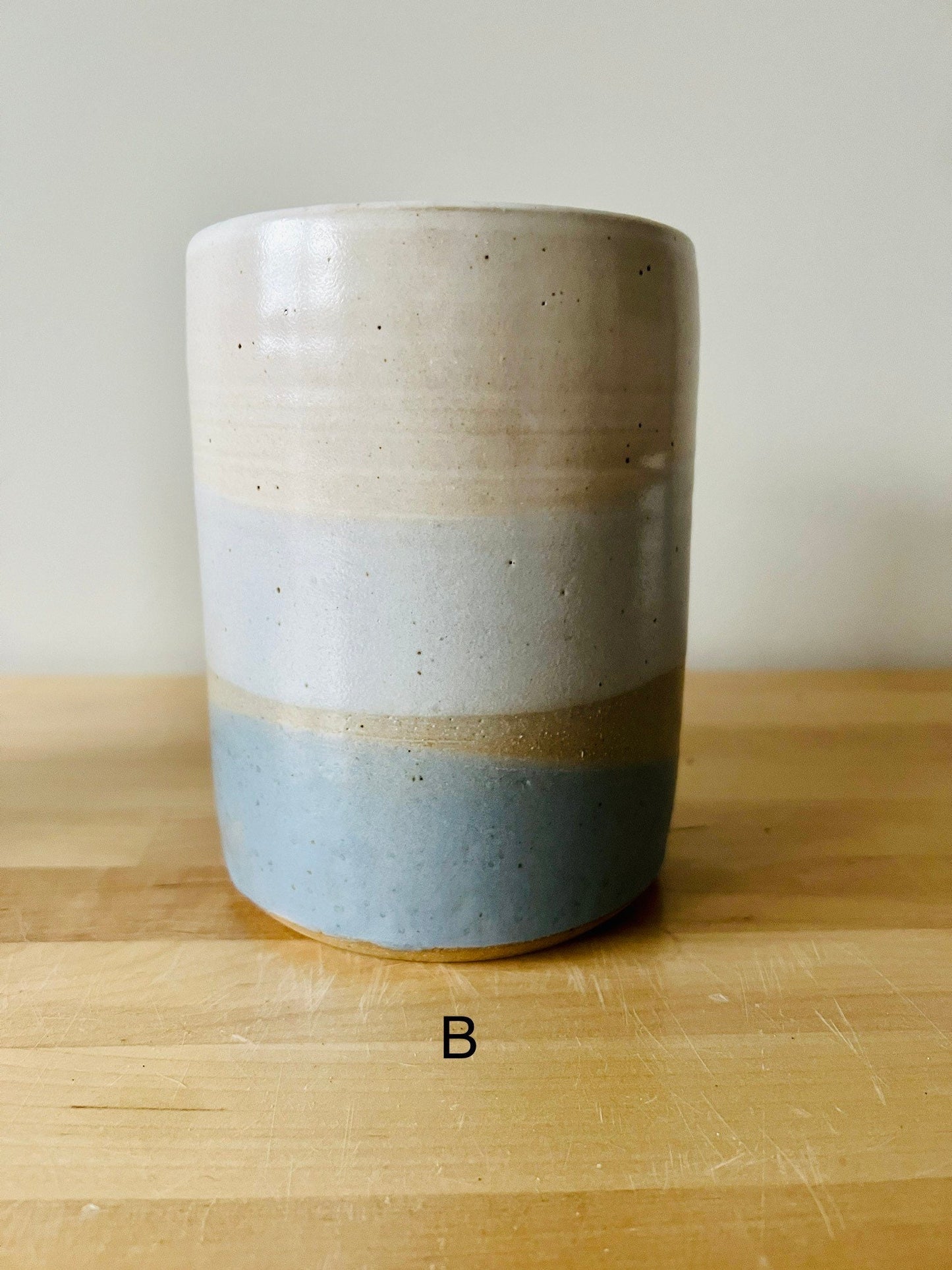 SECONDS blue criss cross utensil holder. ceramic.