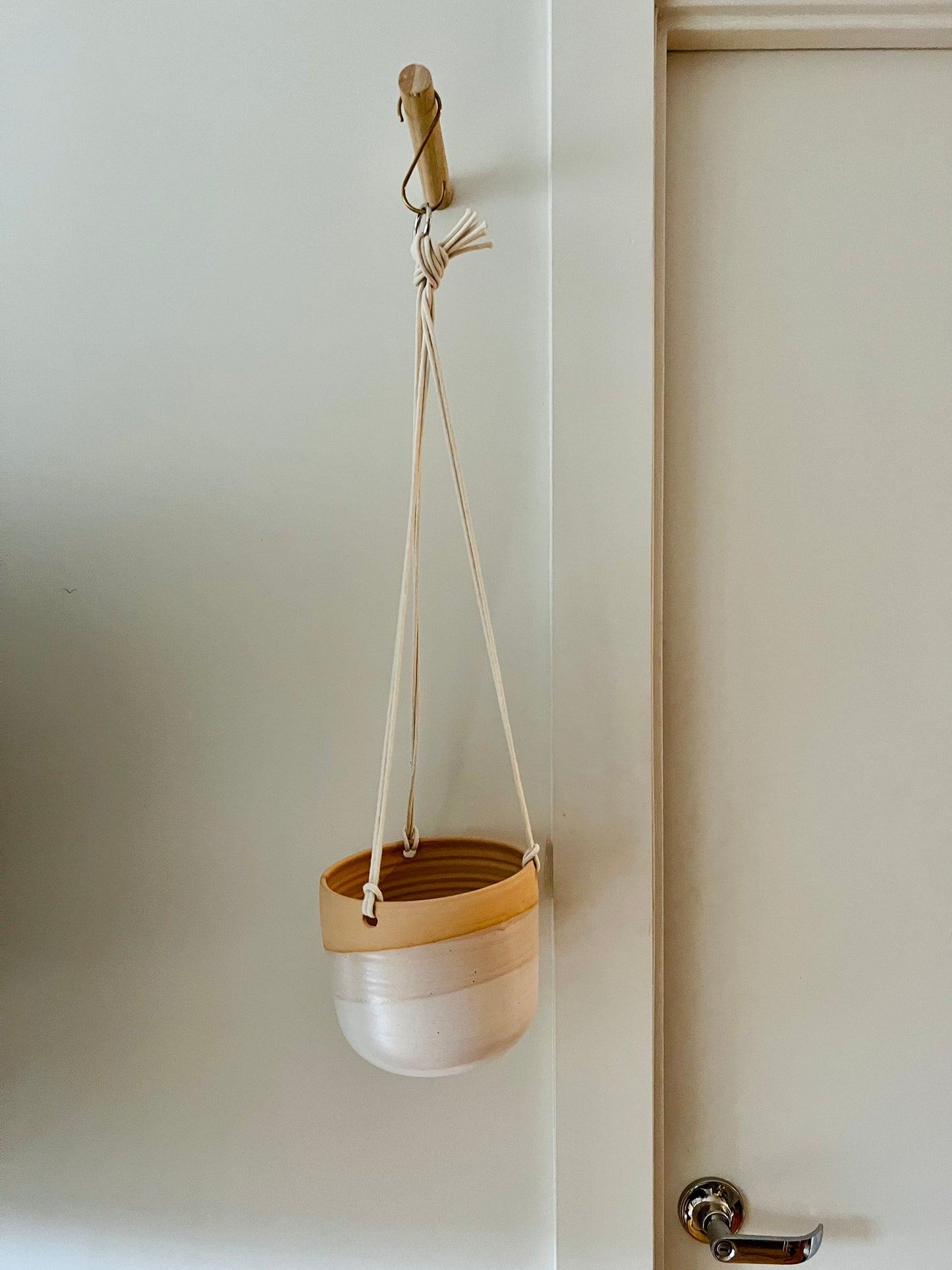 seconds- Hanging orb planter -ceramic drainage hole