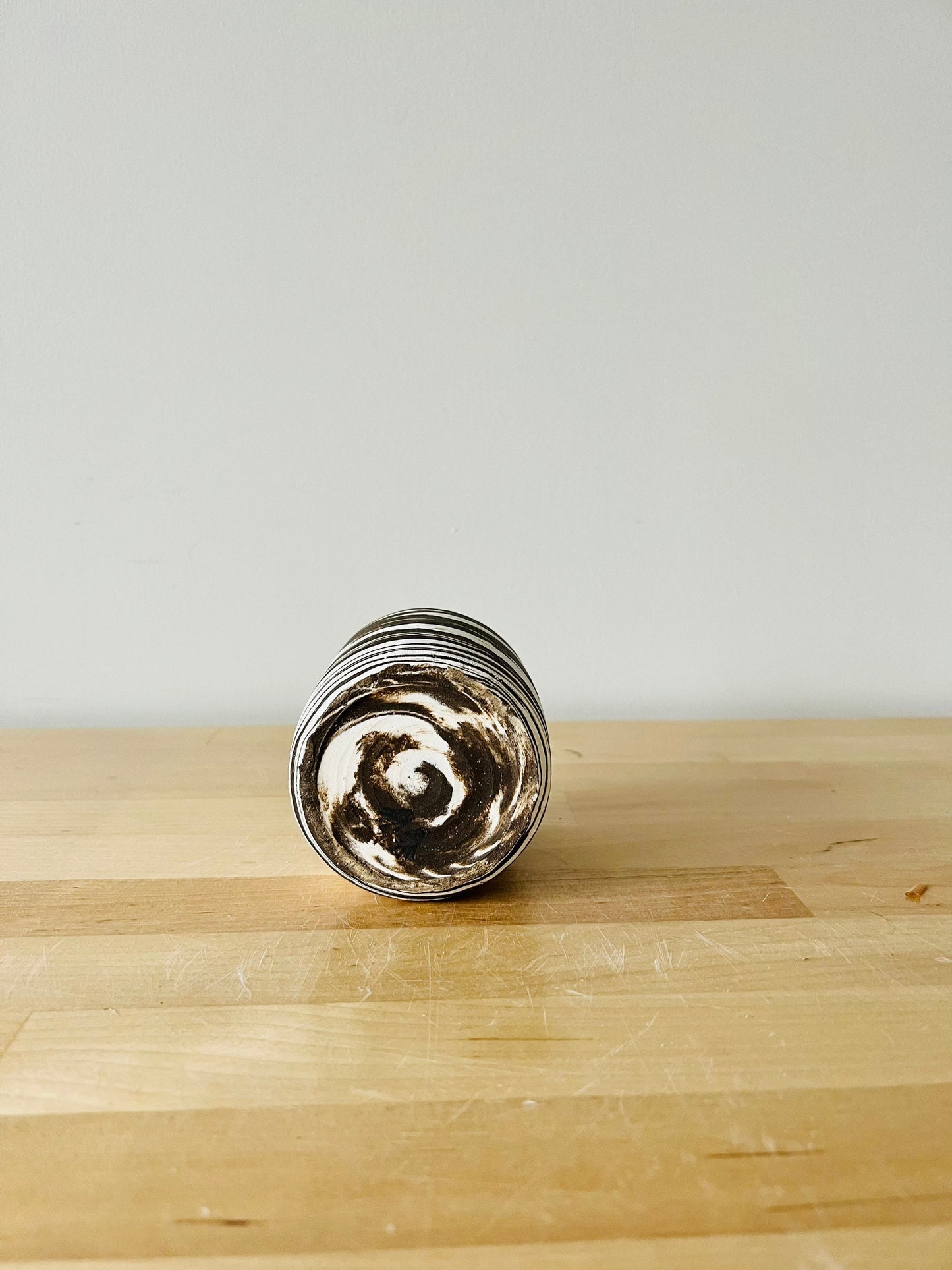 SECONDS-Ceramic marbled small jar- brown and white- functional cup