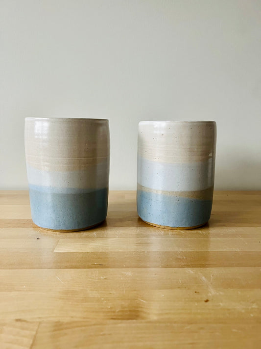 SECONDS blue criss cross utensil holder. ceramic.