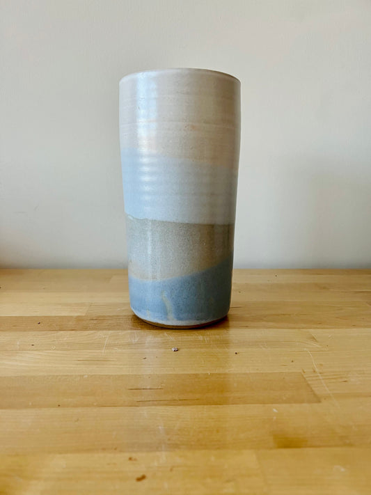 SECONDS- criss cross tall cylinder vase. ceramic- blue- handmade ceramics