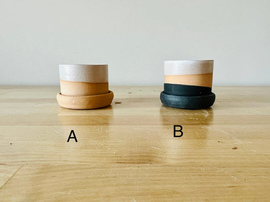 Cylinder Succulent pot with saucer. 2 Ceramic