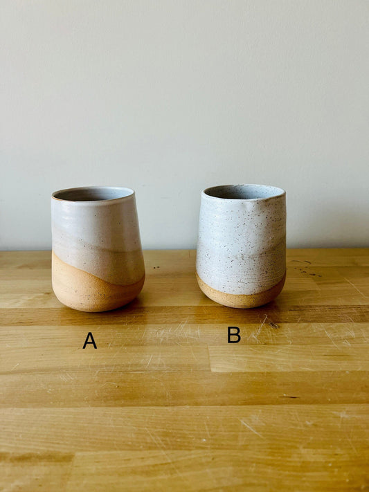 Seconds- Bottom Tumbler.  White. Drinking glass. Ceramic. Handmade.