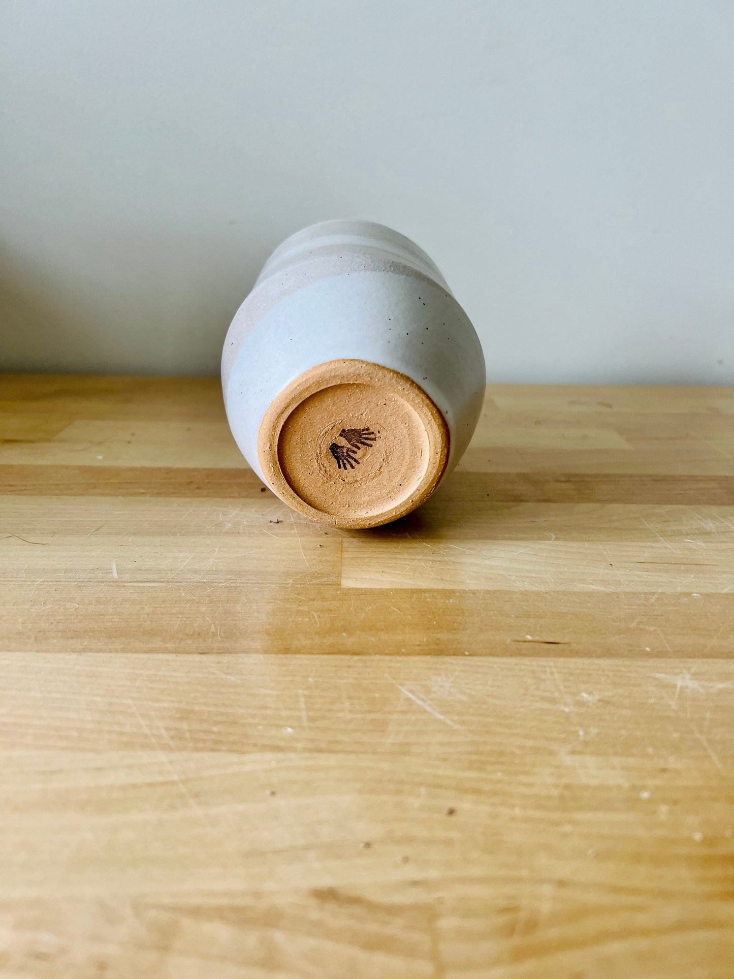 seconds- criss crossed white ceramic tumbler- Drinking glass. Ceramic.