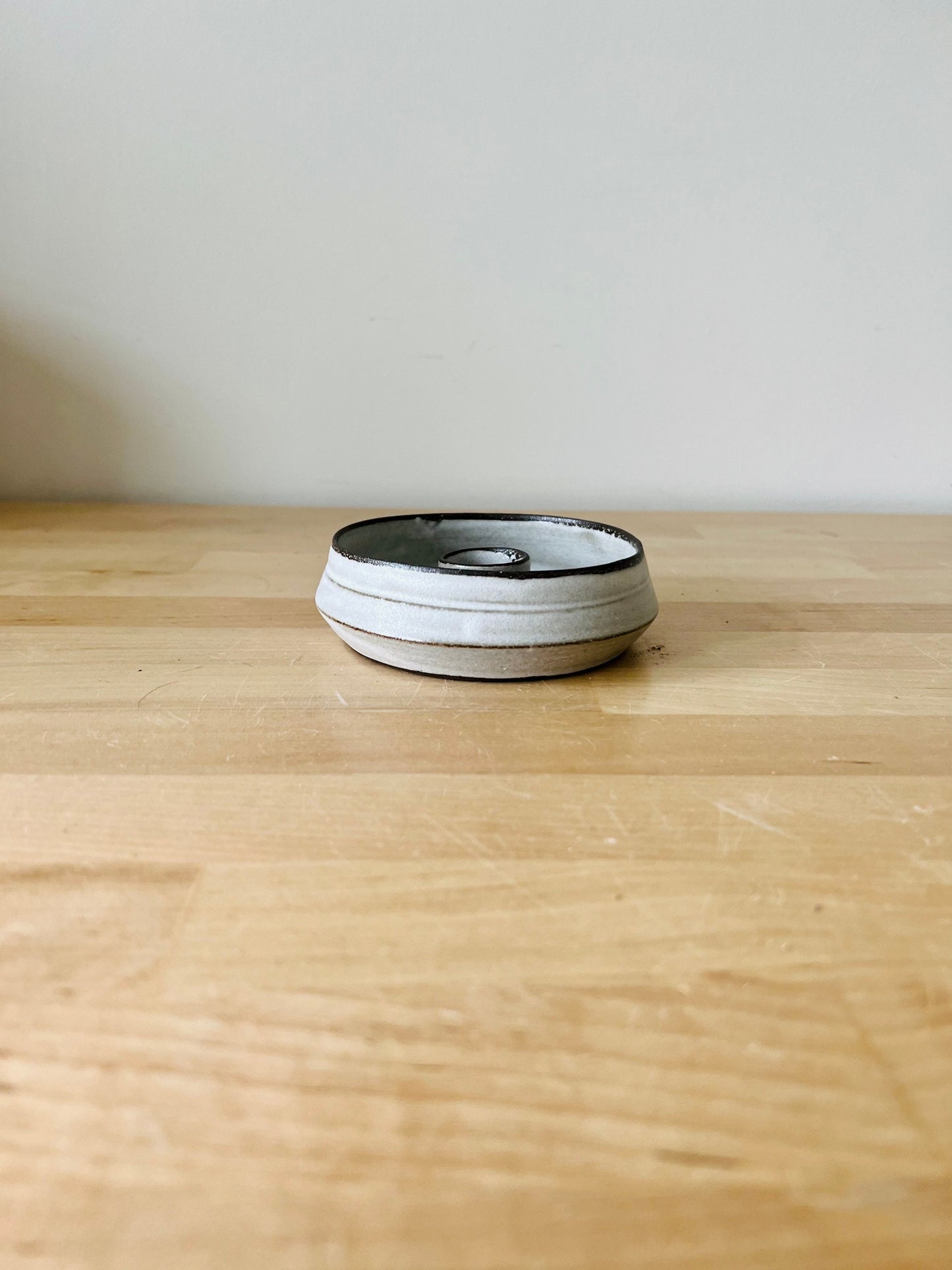 Seconds-Angled candle holder for taper candle. Handemade. White. Ceramic.