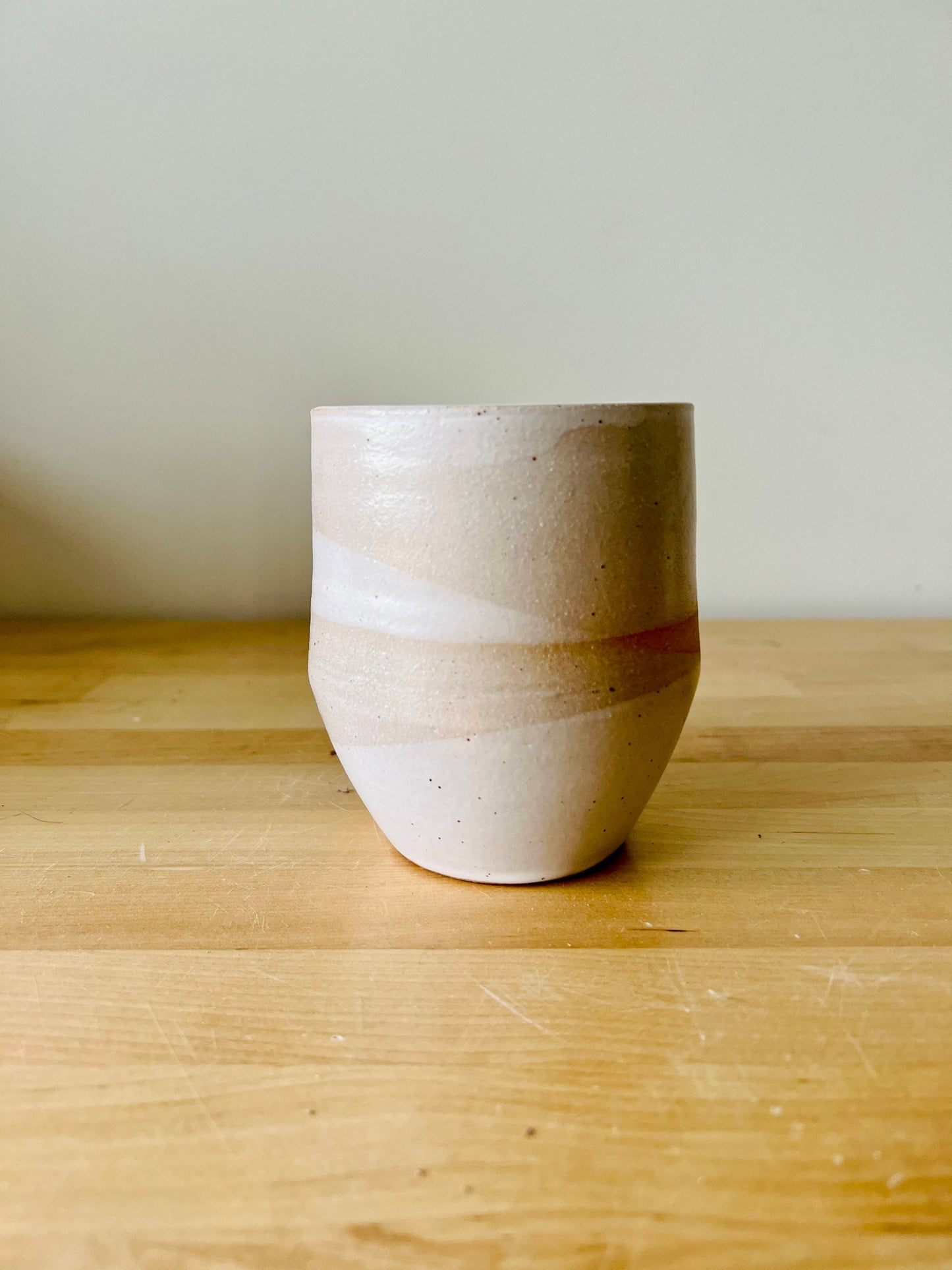 seconds- criss crossed white ceramic tumbler- Drinking glass. Ceramic.