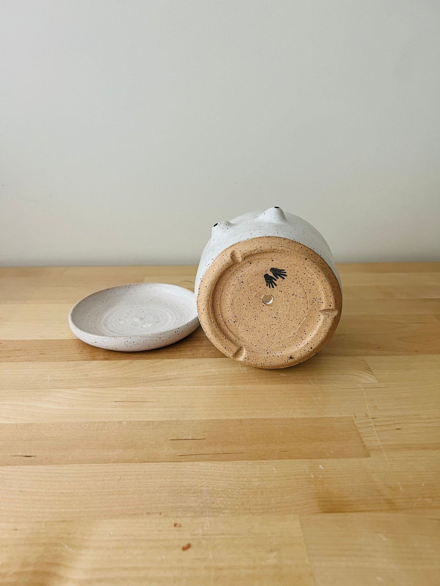 Seconds- Boobie Cylinder planter 4. white. ceramic. Drainage hole and saucer