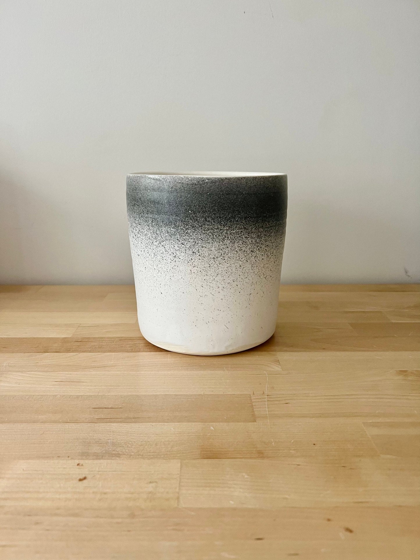 Seconds - sample sale - criss cross utensil holder- ceramic crock- white and gray