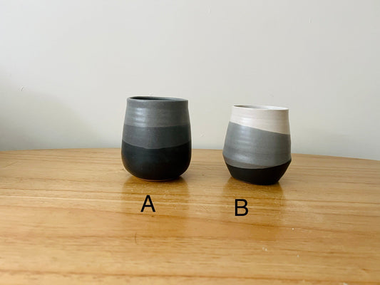 seconds- criss crossed white ceramic tumbler- Drinking glass. Ceramic.