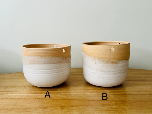 seconds-Hanging orb planter -ceramic - with drainage- cord included hole-6 inch