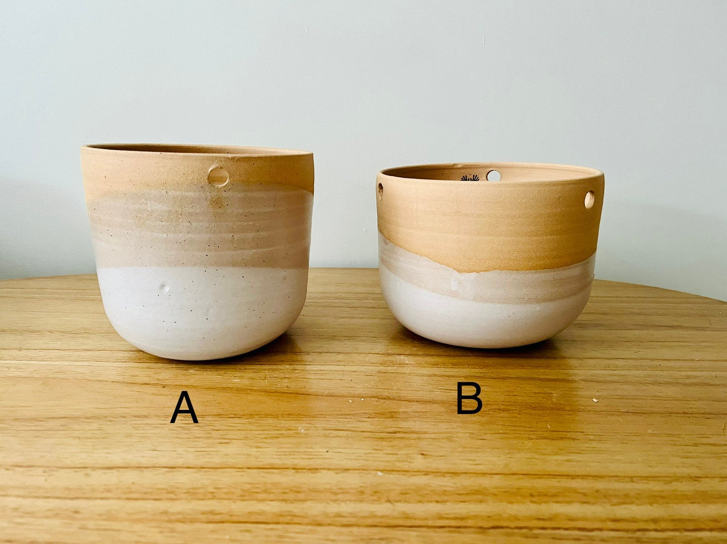 seconds-Hanging orb planter -whites ceramic - with drainage- cord included hole-6 inch