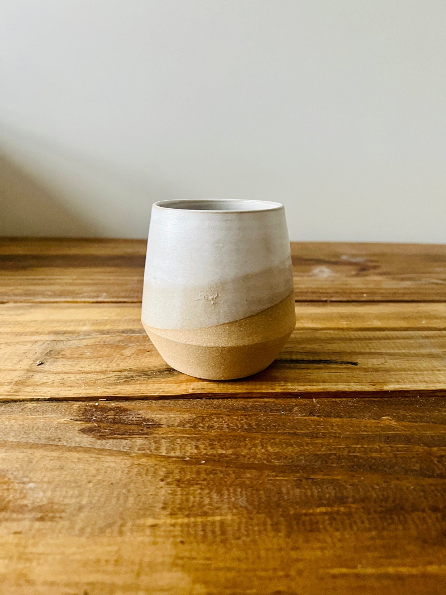 seconds- criss crossed white ceramic tumbler- Drinking glass. Ceramic.