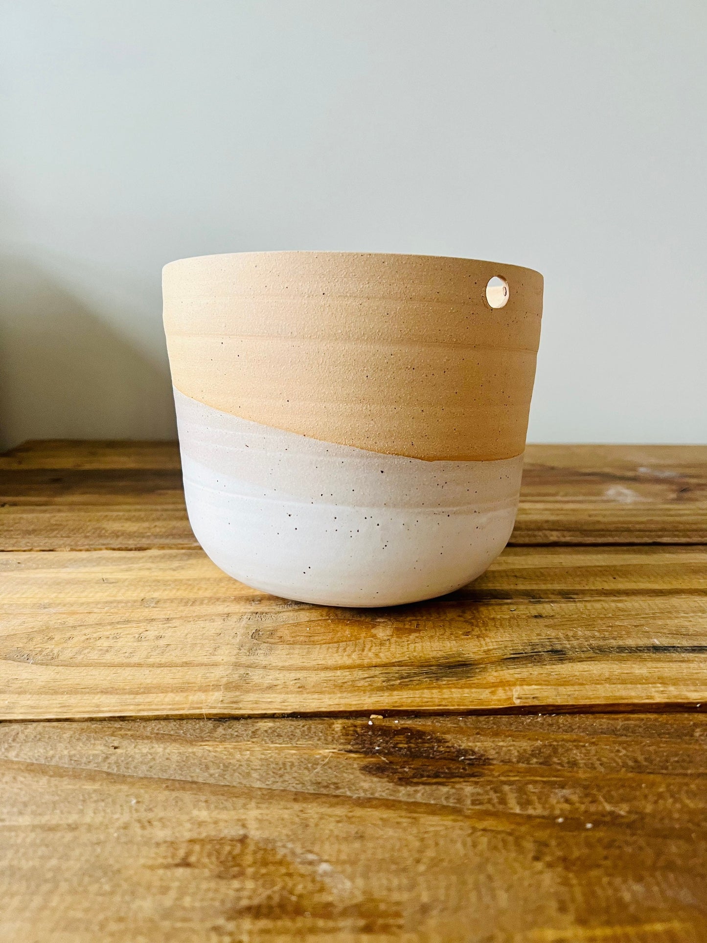 seconds- Hanging orb planter -ceramic- drain hole