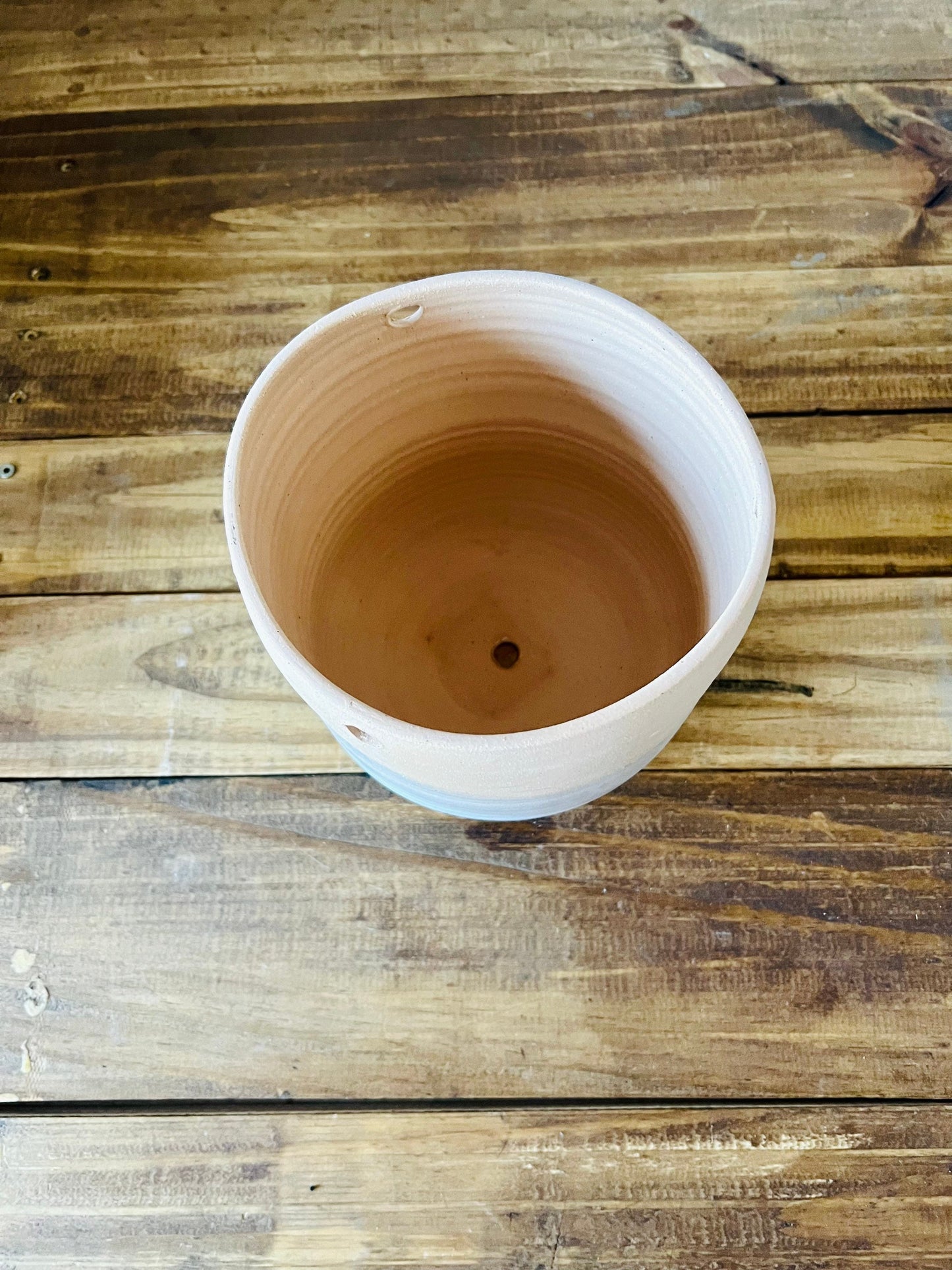 seconds- Hanging orb planter -ceramic drainage hole