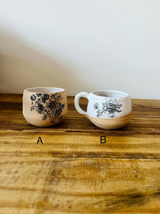 espresso cup-small coffee mug- ceramic--handmade kitchen decor- floral pattern