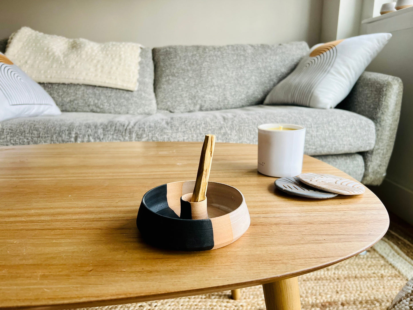 Sale- angled burner tray- santo palo- incense- sage- handmade.