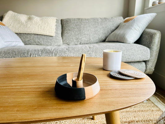 Sale- angled burner tray- santo palo- incense- sage- handmade.