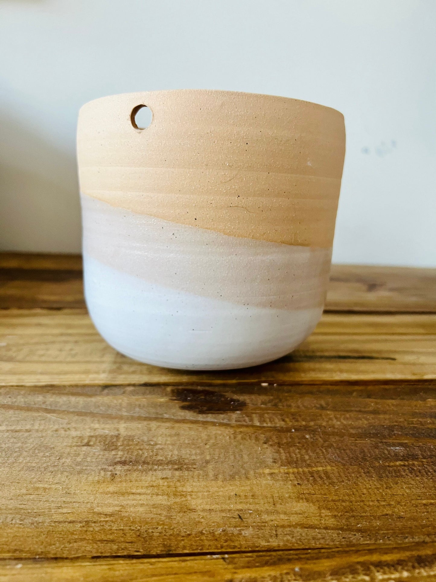 seconds- Hanging orb planter -ceramic drainage hole