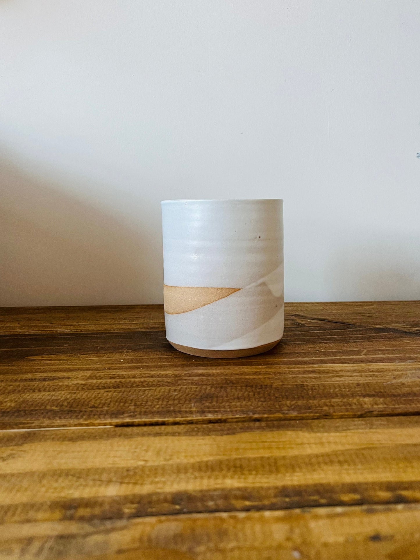 Whites criss cross tall cylinder utensil holder . ceramic.