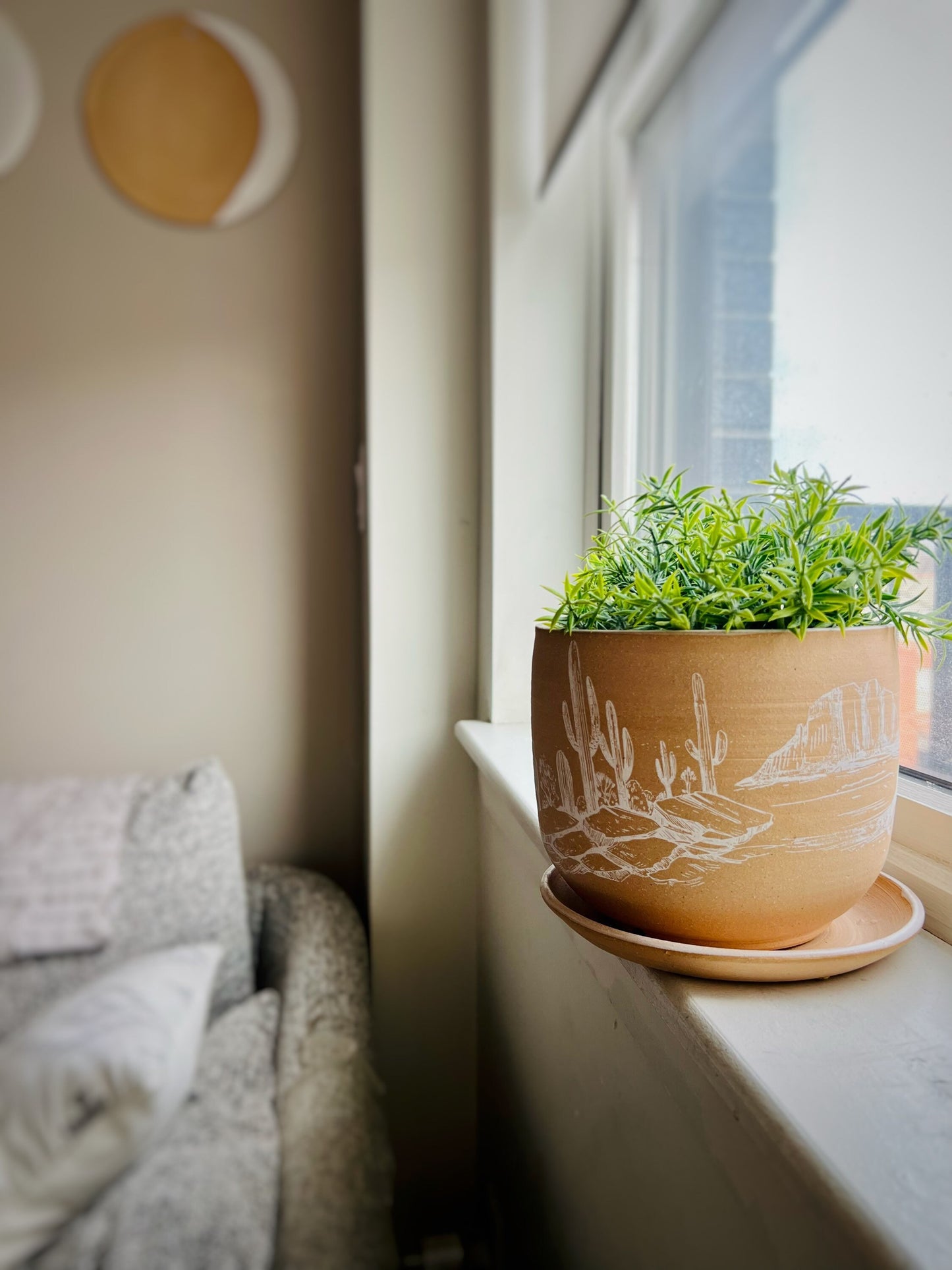 Desert Planter with Saucer - Succulent/Plant Pot - Handmade Ceramic
