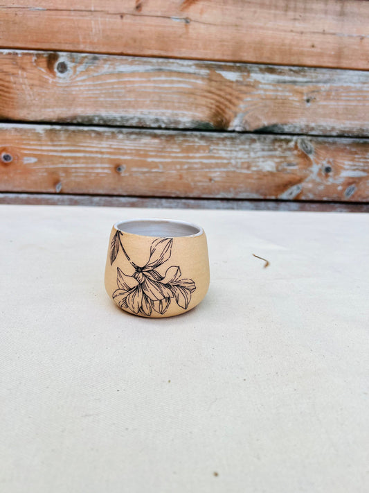 Limited Edition - Flower Espresso Cup - White and Speckled Stoneware - Handmade Coffee Mug- Small Tumbler