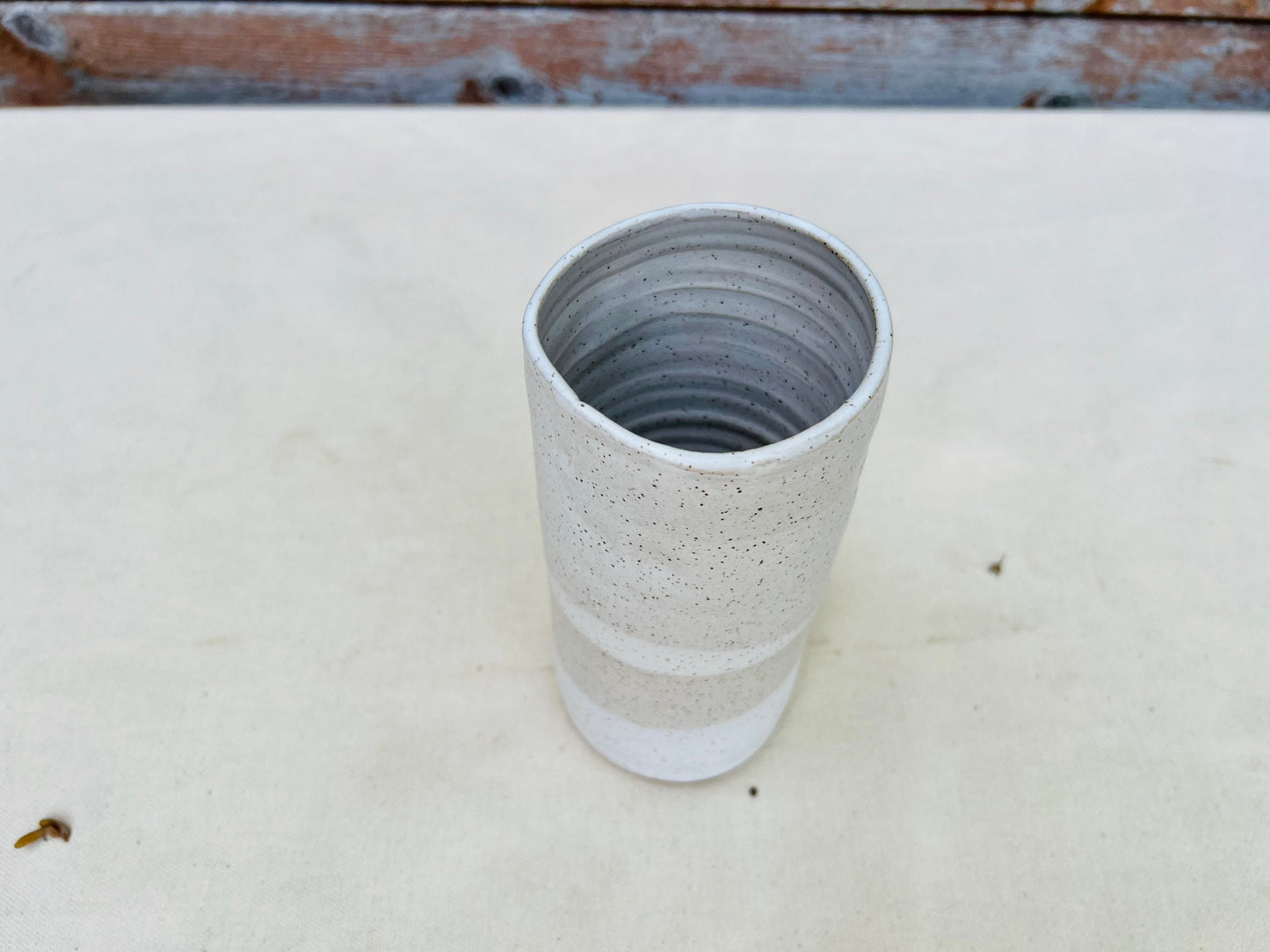 Seconds - Criss-Cross Tall Cylinder Vase - White and Speckled Grey